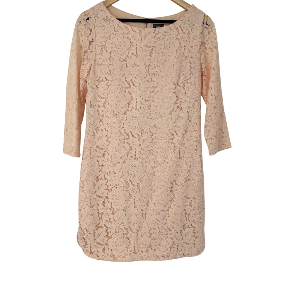 Vince Camuto Peach Pink Floral Lace 3/4 Sleeve Shift Dress 6 Feminine Wedding